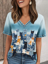 T-shirt de chat de denim des femmes